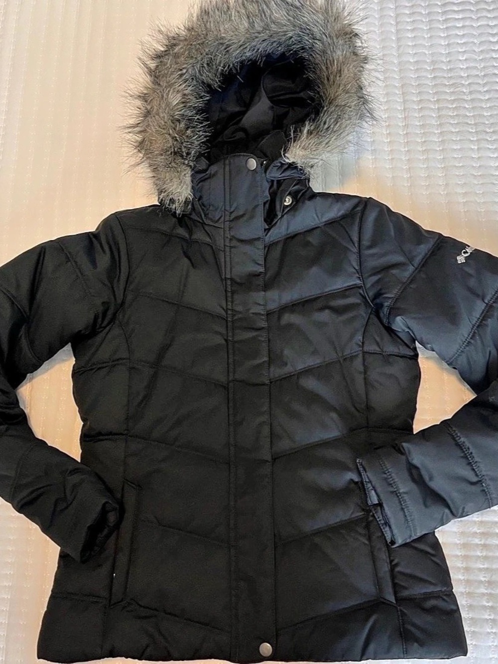 EUC Columbia Women’s Winter Puffer Coat With Faux Fur Hood Size XS Black